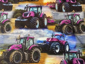 Bomuldsjersey - sej traktor i pink